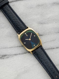 Vintage 1970s Corum 27174 18K Yellow Gold Peacock Feather Dial Manual 25mm