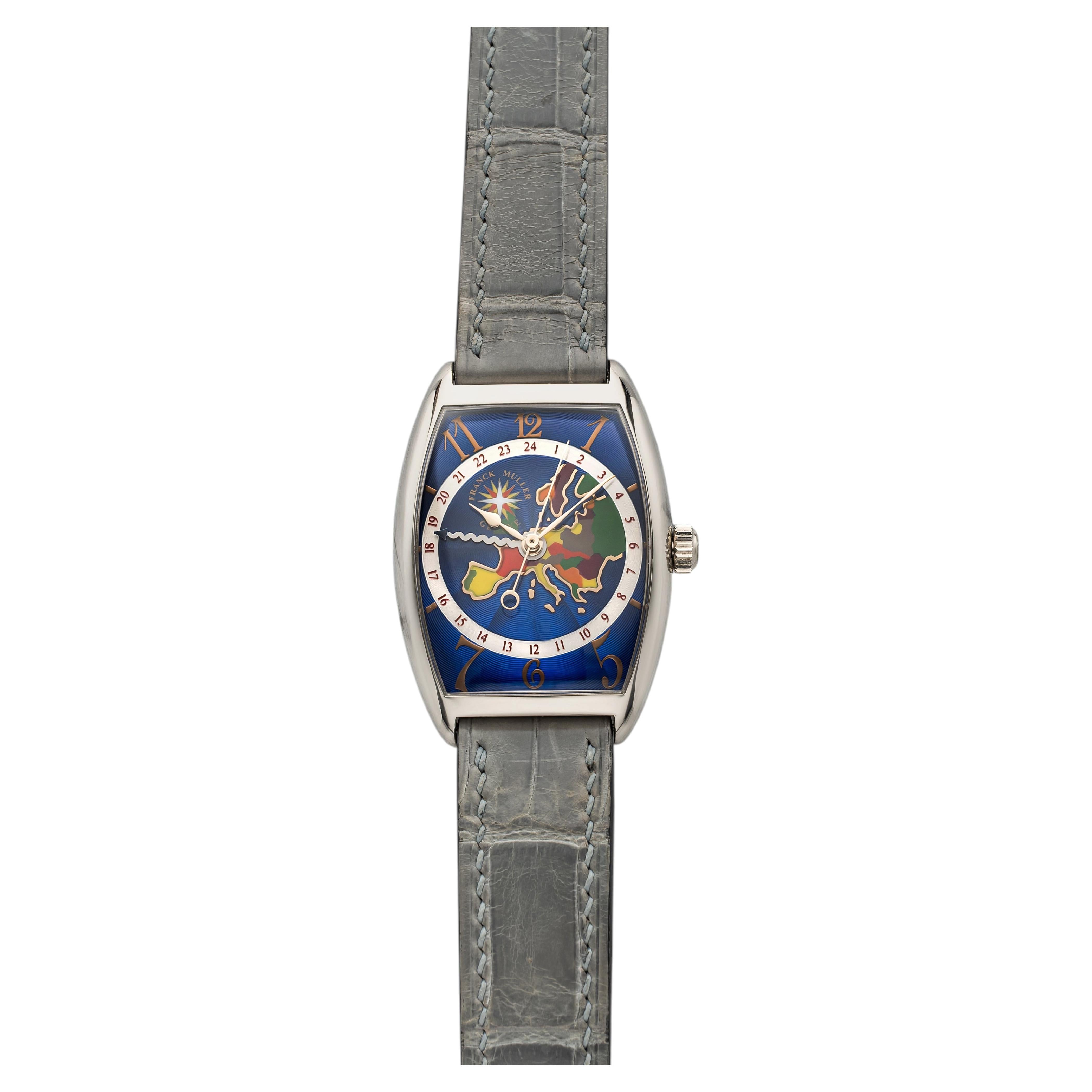 Pre-owned Franck Muller 2000s  Cintr�e Curvex 2852ww 18k Wg Blue Guilloch� Eu Map Auto 30mm