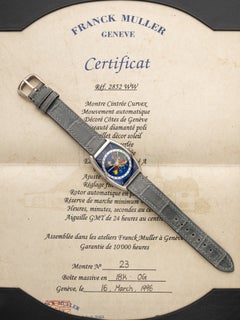 Années 2000 - Franck Muller Cintrée Curvex 2852WW en or blanc 18 carats, guilloché bleu représentant la carte de l'UE, remontage automatique, 30 mm