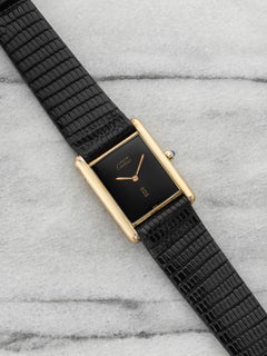 Vintage 1970s Cartier Lady Must de Cartier Tank 681006 Vermeil Black Quartz 23mm