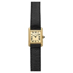 Vintage „Lady Must de Cartier Tank“ aus den 1980er Jahren, 66001, Gelbgold-Vermeil, zitronengelbem Zifferblatt, Quarzwerk, 21 mm