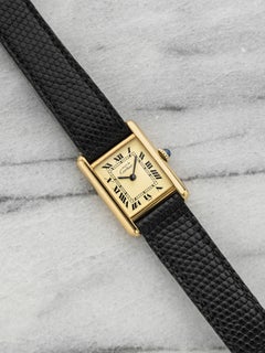 Vintage „Lady Must de Cartier Tank“ aus den 1980er Jahren, 66001, Gelbgold-Vermeil, zitronengelbem Zifferblatt, Quarzwerk, 21 mm