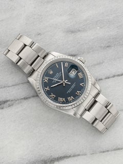 Vintage 1990 Rolex Datejust 16220 Stainless Steel Blue Roman Dial Automatic 36mm
