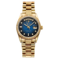 Vintage 1985 Rolex Day-Date 18078 18K YG Bark Blue Vignette Diamond Dial 36mm