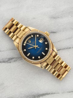 Vintage 1985 Rolex Day-Date 18078 18K YG Bark Blue Vignette Diamond Dial 36mm