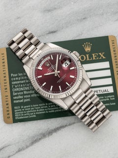 Vintage 1999 Rolex Day-Date 118239 18K White Gold Cherry Sunburst Dial Auto 36mm