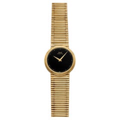 Piaget 763261 vintage degli anni '80, oro giallo 18 carati, quadrante laccato nero, movimento al quarzo, 32 mm