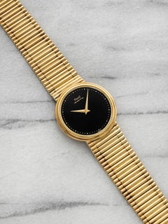 Piaget 763261 vintage degli anni '80, oro giallo 18 carati, quadrante laccato nero, movimento al quarzo, 32 mm