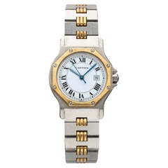 Vintage 1990s Cartier Santos Octagonal 0907 Two-Tone White Roman Dial 25mm