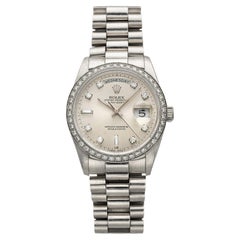 Vintage 1989 Rolex Day-Date 18346 Platinum Silver Dial Diamond Indices Auto 36mm