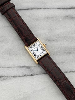 Vintage 1970s Cartier Lady Tank Louis 67117 18K YG White Roman Dial Manual 19mm