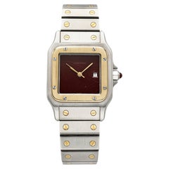Vintage 1980s Cartier Santos Carrée 2961 Two-Tone Burgundy Spider Dial Auto 29mm