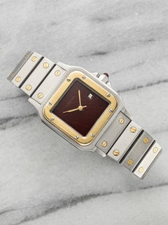 Vintage 1980s Cartier Santos Carrée 2961 Two-Tone Burgundy Spider Dial Auto 29mm