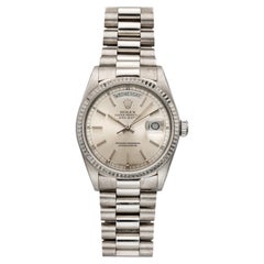 Vintage 1988 Rolex Day-Date 18039 18K White Gold Silver Dial Automatic 36mm