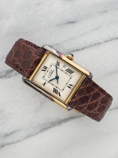 2000s Cartier Must Tank 2413 18K YG Vermeil White Roman Dial Quartz 26mm