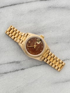 Vintage 1984 Rolex Lady Datejust 69278 18K YG Bark Finish Walnut Wood Dial 26mm