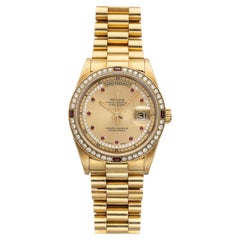 Rolex Day-Date 18378 de 1995, de oro amarillo de 18 quilates, con esfera de diamantes y rubíes en forma de cadena, automático, 36 mm