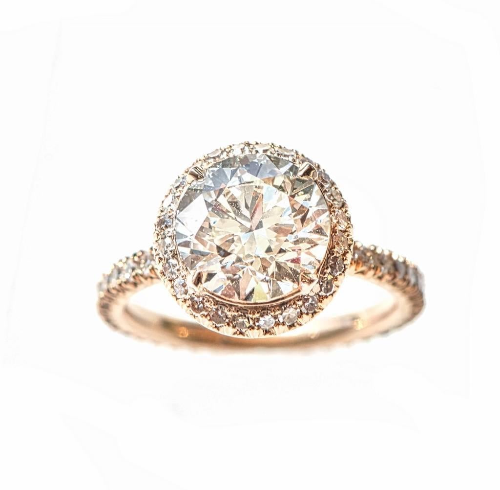 Marisa Perry Micro Pave 2.51 Round Diamond Engagement Ring in Yellow Gold In New Condition For Sale In New York, NY
