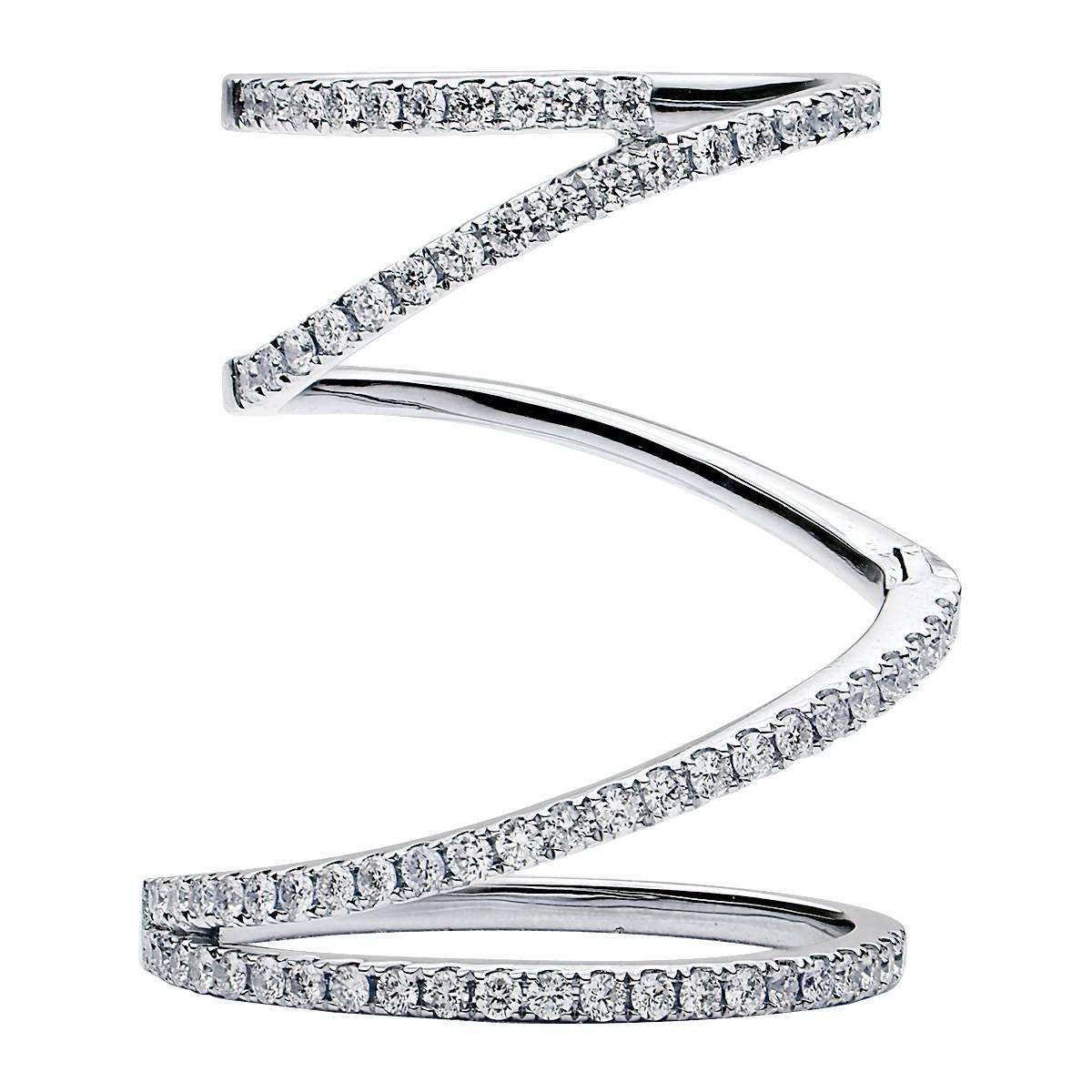  Diamond White Gold Spiral Hinge Ring For Sale