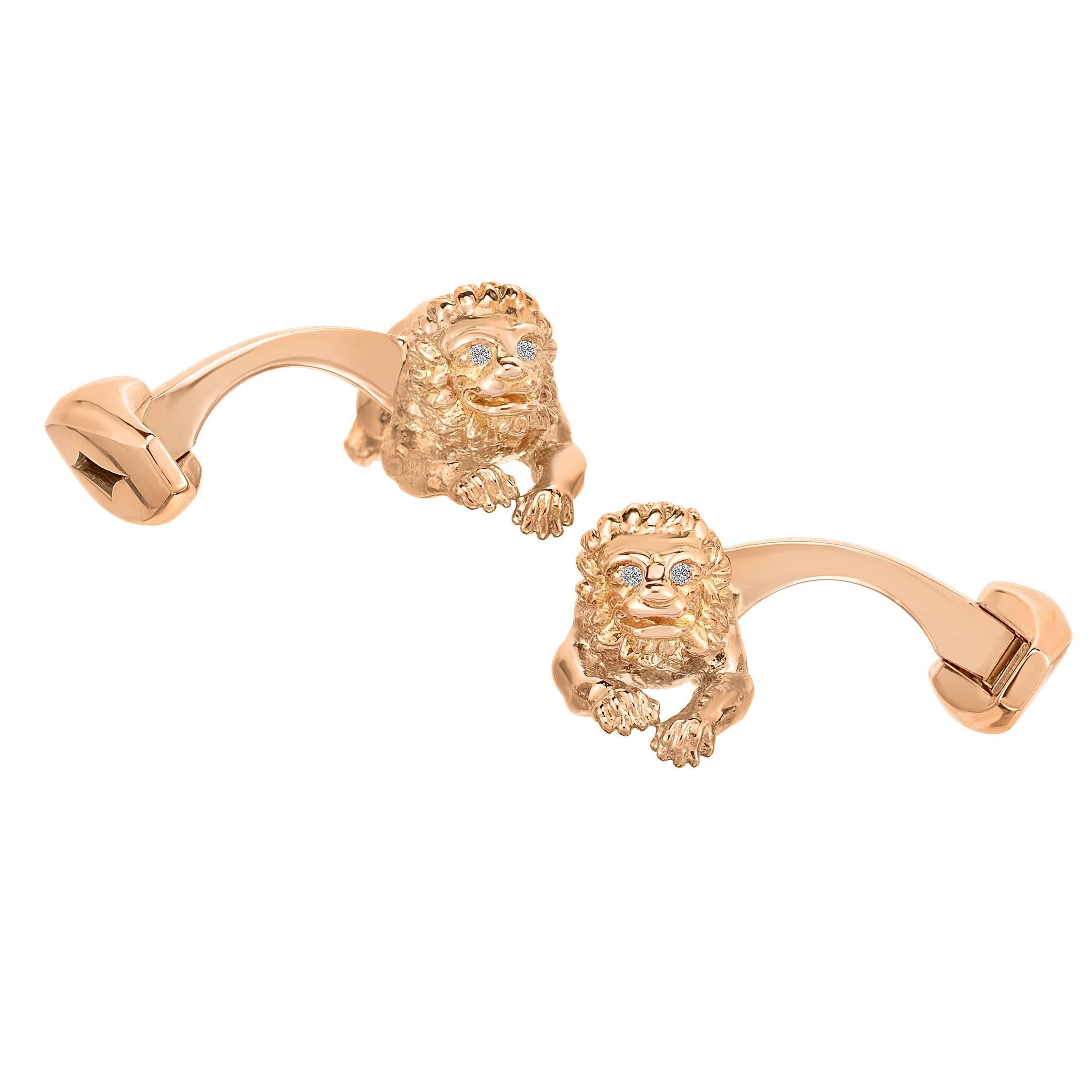 Marisa Perry's Rose Gold and Diamond Lion Cufflinks For Sale