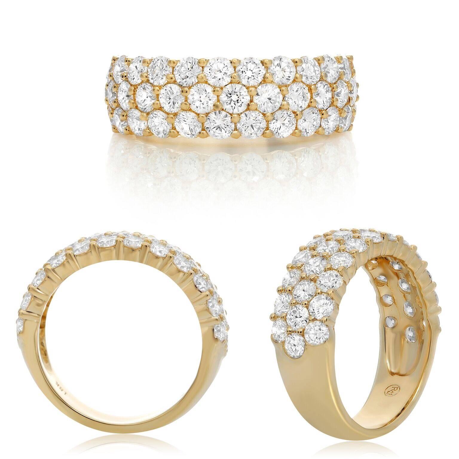 Contemporary Three-Row Diamond Pave Band in Yellow Gold For Sale