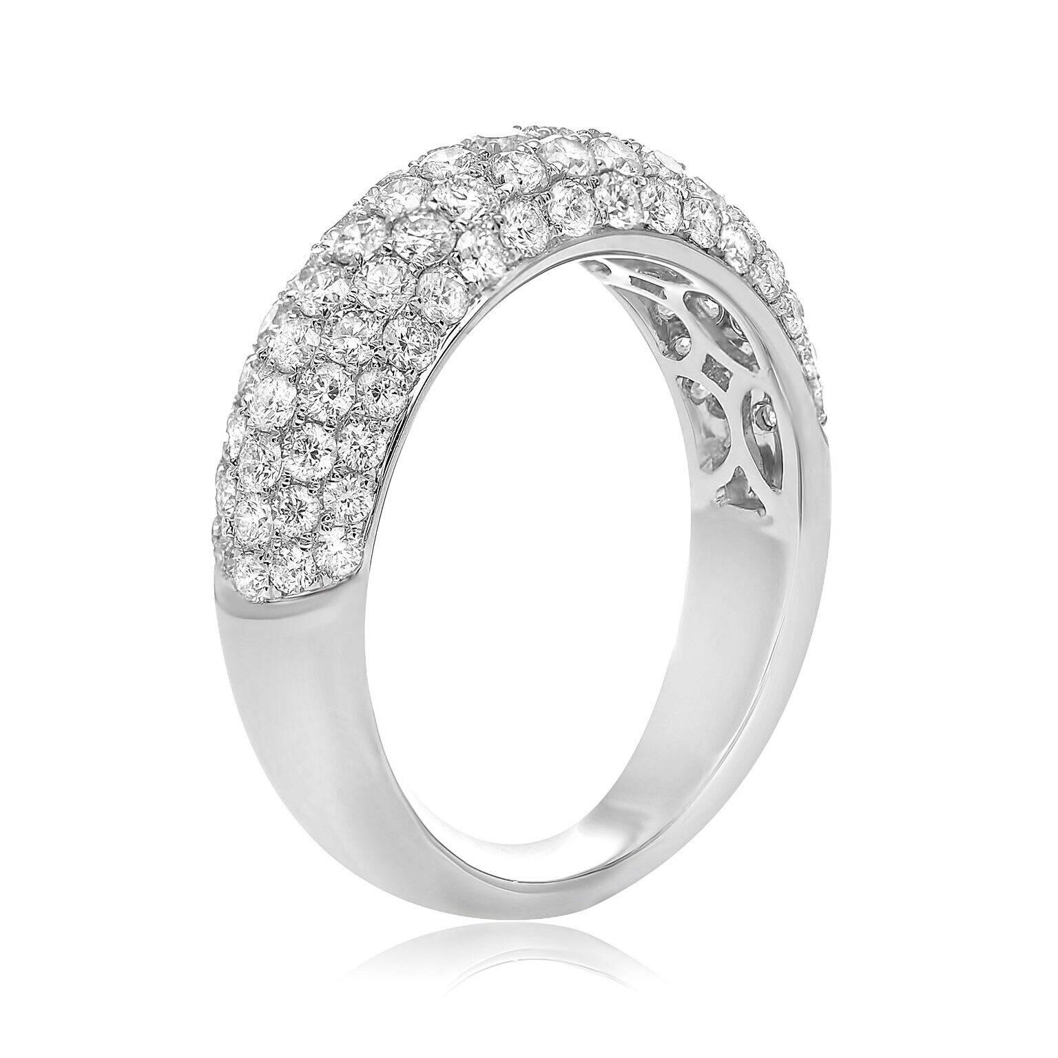 Five rows of pave diamonds set in 14k white gold. This gift makes a wonderful anniversary gift, push present, or birthday gift. Diamond is the birthstone for April babies. This ring makes a perfect birthstone present. In ancient times the diamond