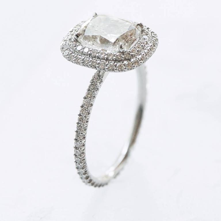 Forevermark Diamond Ring 2.03 Carat Cushion Diamond with Double Halo