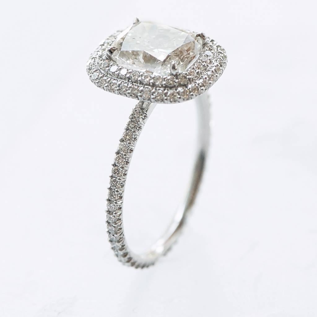 Forevermark Diamond Ring 2.03 Carat Cushion Diamond with Double Halo In New Condition For Sale In New York, NY