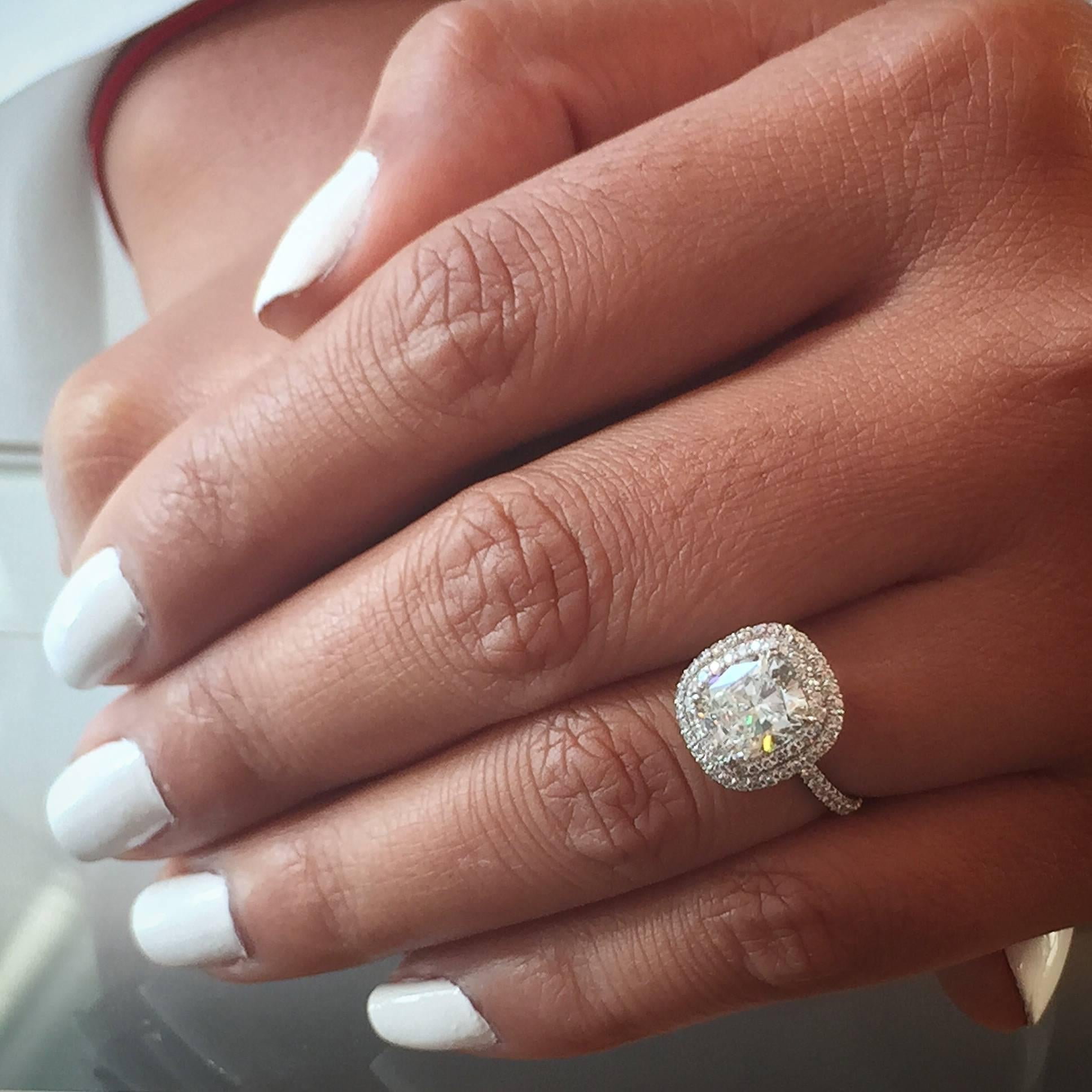 Women's Forevermark Diamond Ring 2.03 Carat Cushion Diamond with Double Halo For Sale