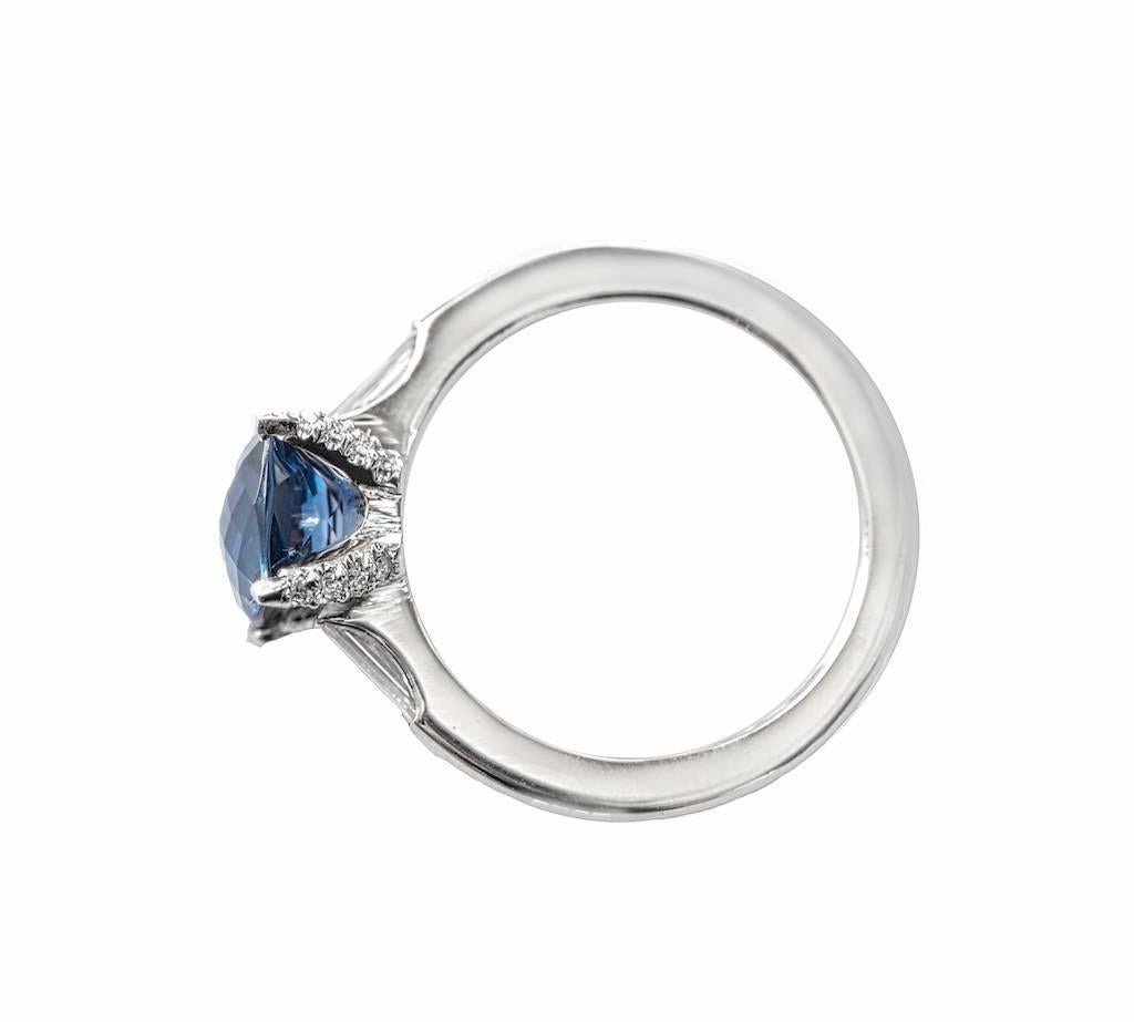 Marisa Perry Cushion Cut Sapphire Diamond Three Stone Engagement Ring Platinum In New Condition For Sale In New York, NY