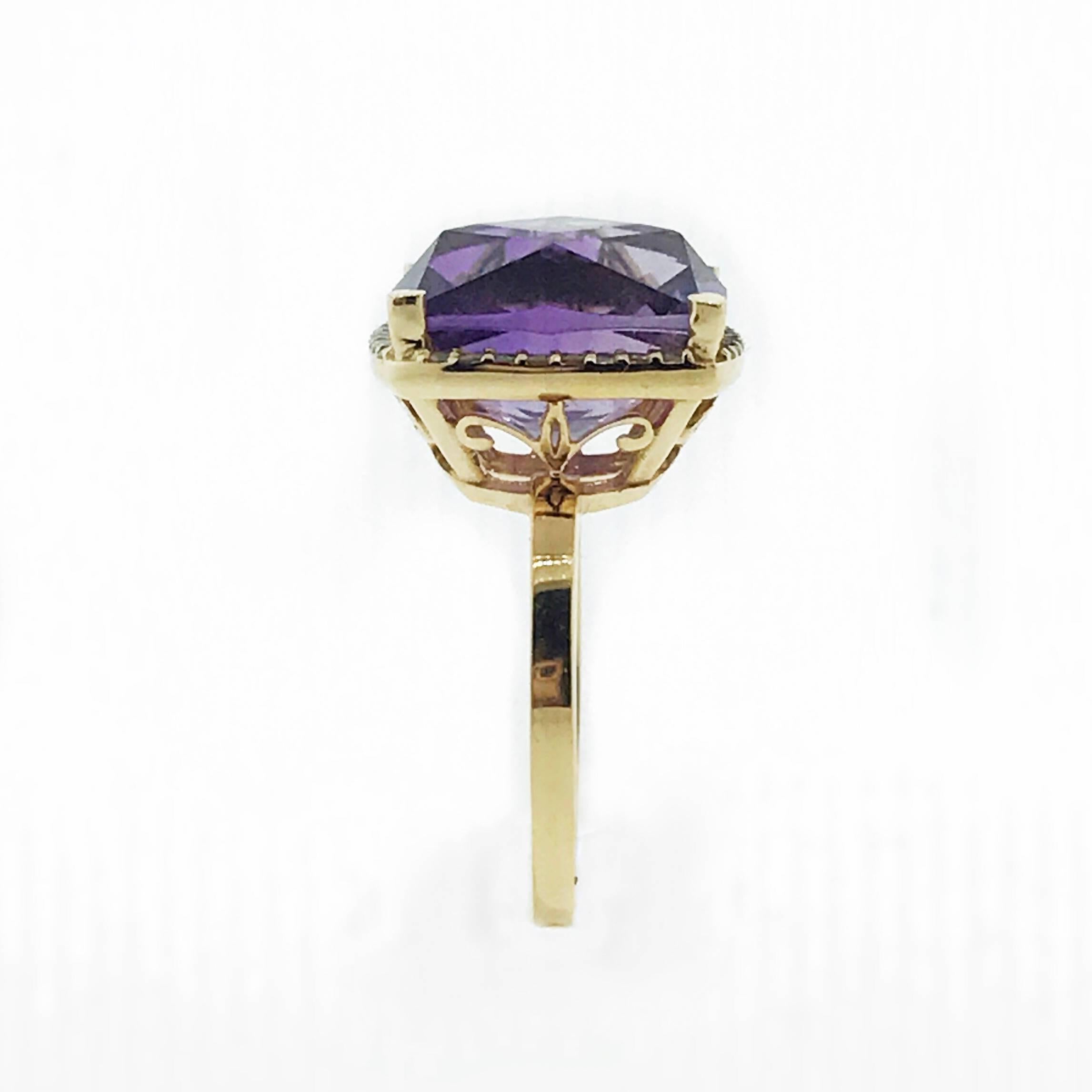 Stunning Square Cut Amethyst in an 18k Rose Gold setting with 0.23 Carats of Round Diamonds. Designed and created by West Coast jewelry designer Lisa Nik and featured at the the luxury jewelry boutique Marisa Perry Atelier in New York City's West