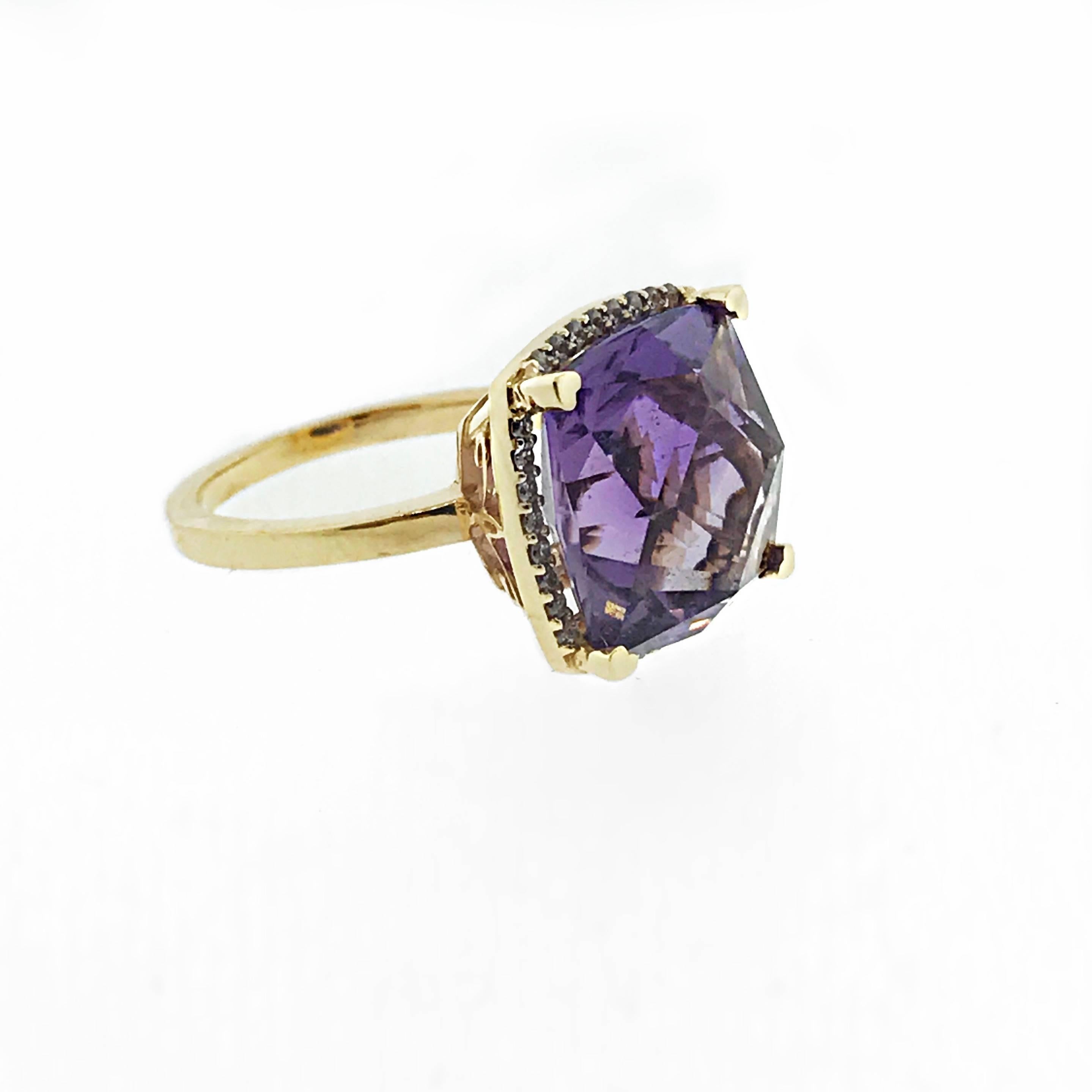 Lisa Nik Square Amethyst Diamonds Gold Ring For Sale 1
