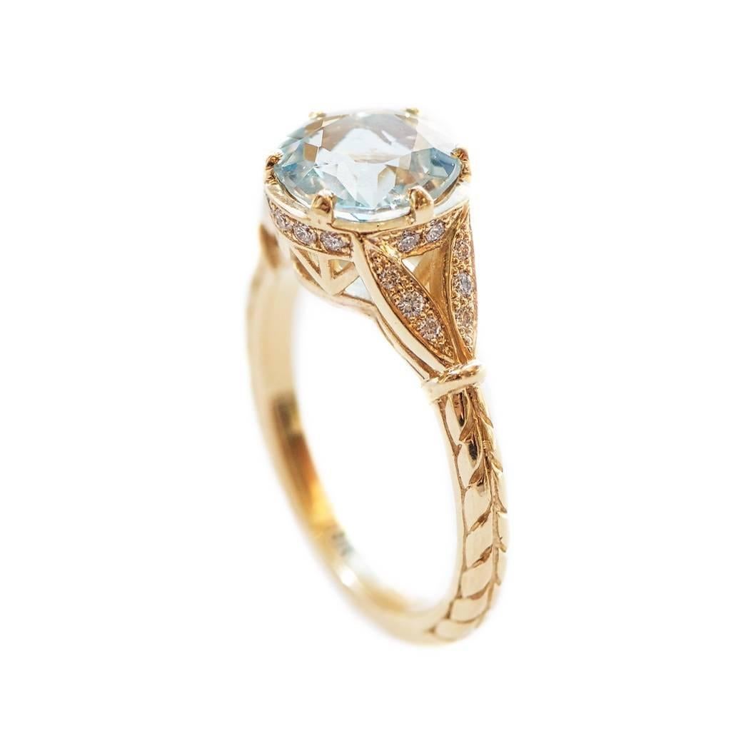 Women's Marisa Perry 1.64 Carat Aquamarine Engagement Ring in Yellow Gold For Sale