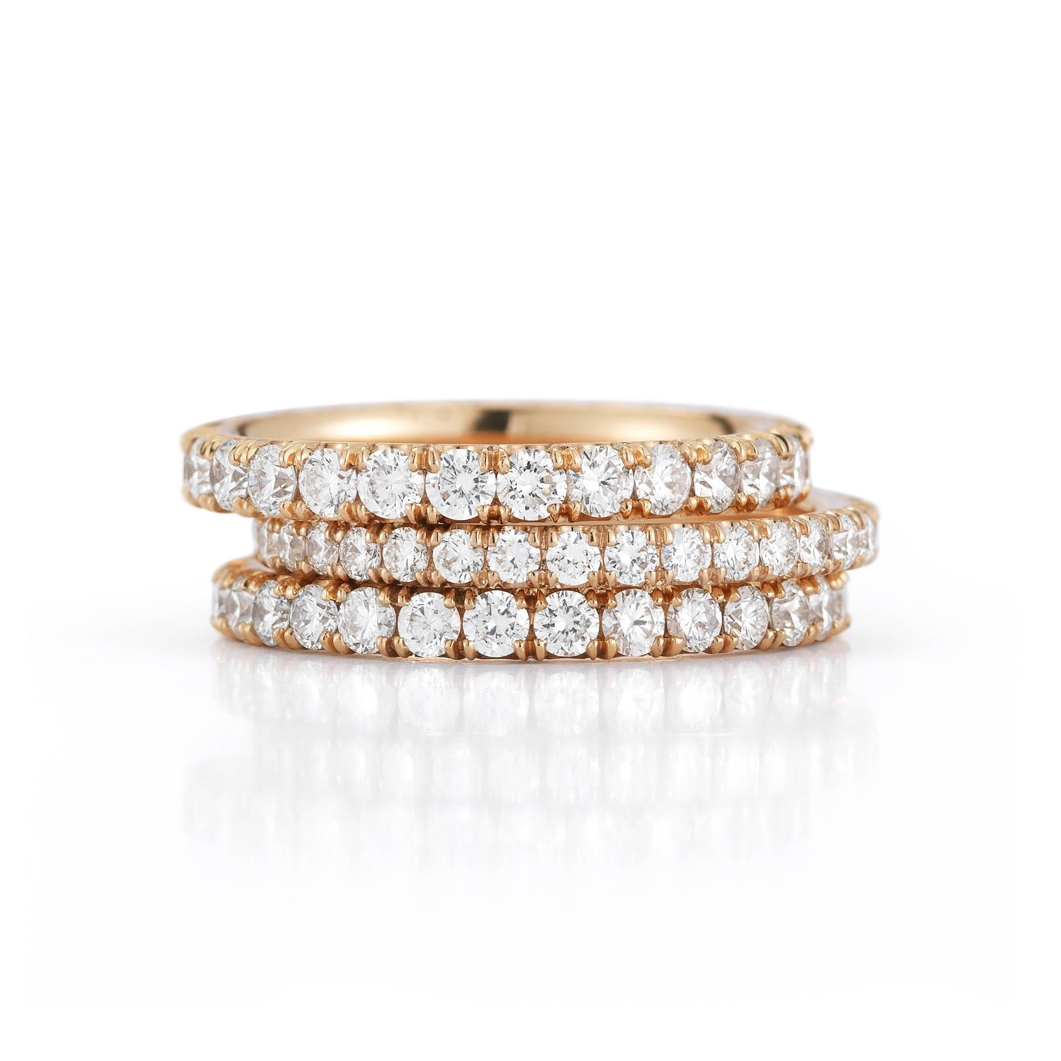 This diamond eternity band makes an ideal wedding band. The perfect ring made with expert craftsmanship is sleek and streamlined from every point of view. Each one point diamond is carefully set into a solid metal ring by a master stone setter,