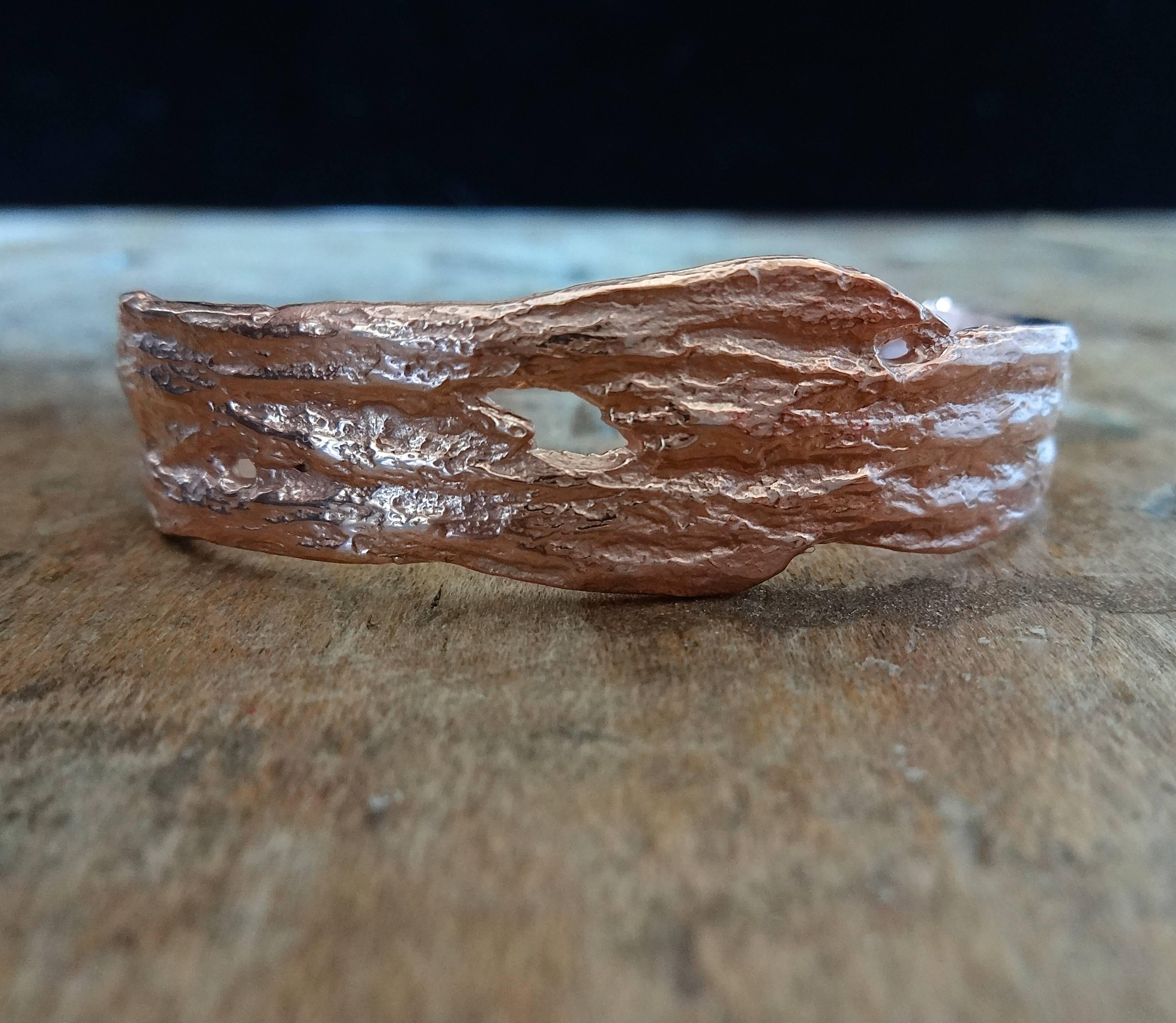 Contemporary Driftwood Demi Cuff with Chain Rose Gold Overlay on Sterling Silver For Sale