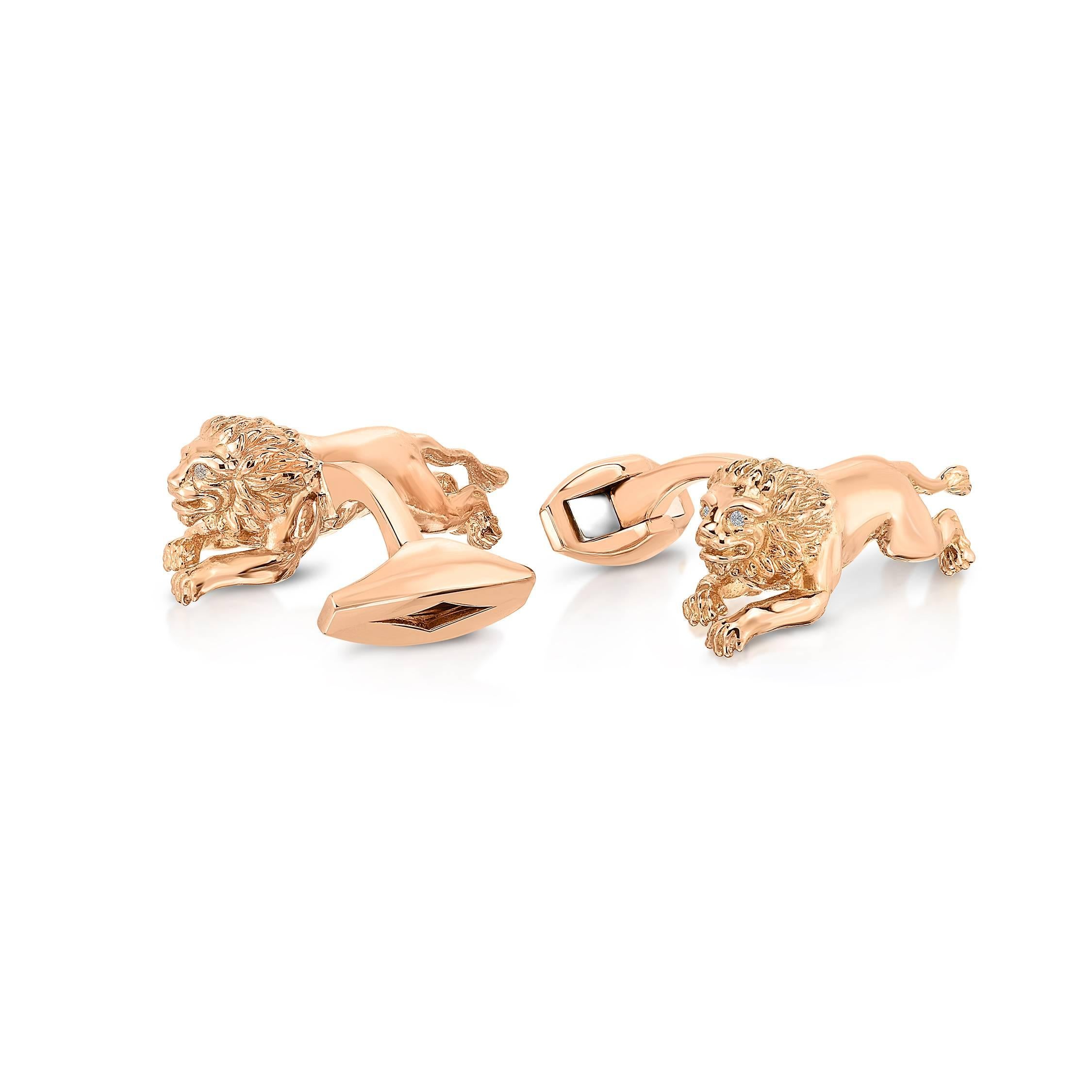 Contemporary Marisa Perry's Rose Gold and Diamond Lion Cufflinks For Sale