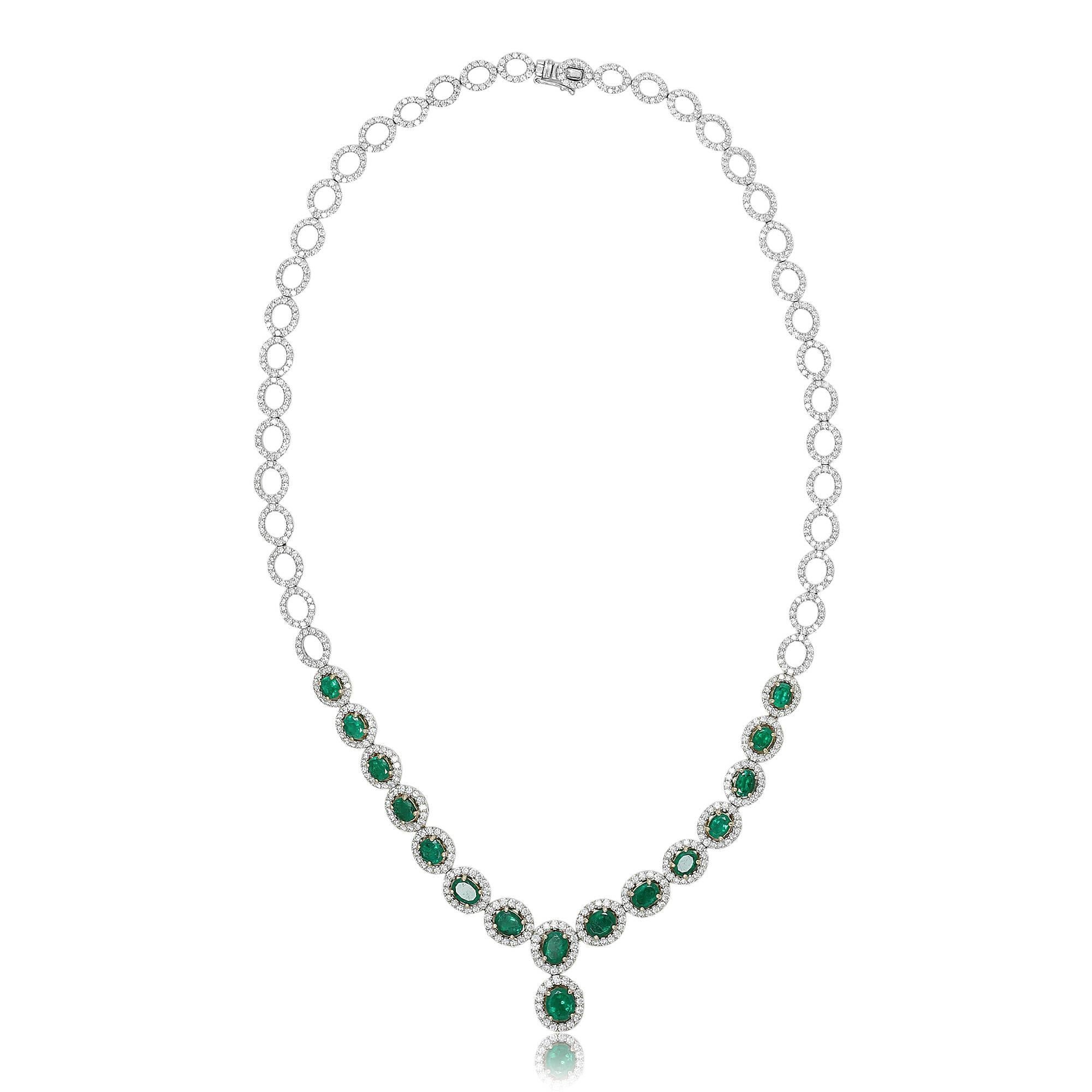 Contemporary Emerald Diamond Necklace For Sale