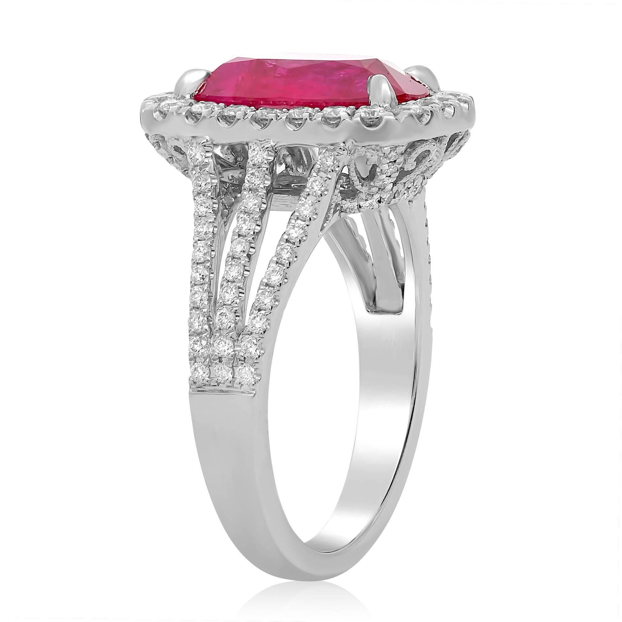 Contemporary 3 Carat Ruby Diamond Pave Ring  For Sale