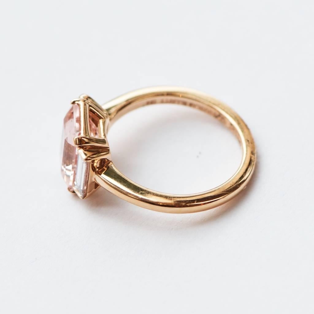 Women's Marisa Perry Custom Order Three-Stone Morganite Diamond Ring in Rose Gold For Sale