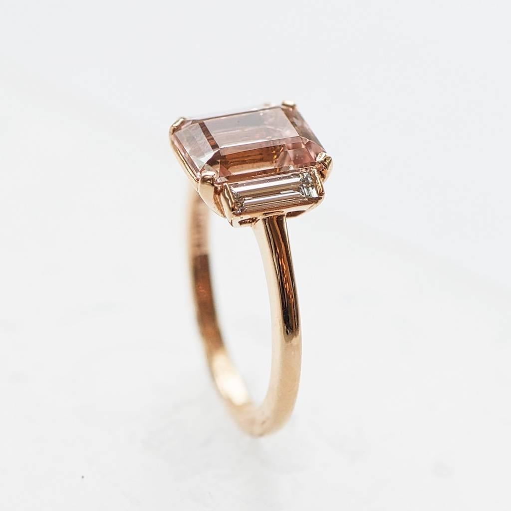 Marisa Perry Custom Order Three-Stone Morganite Diamond Ring in Rose Gold For Sale 1