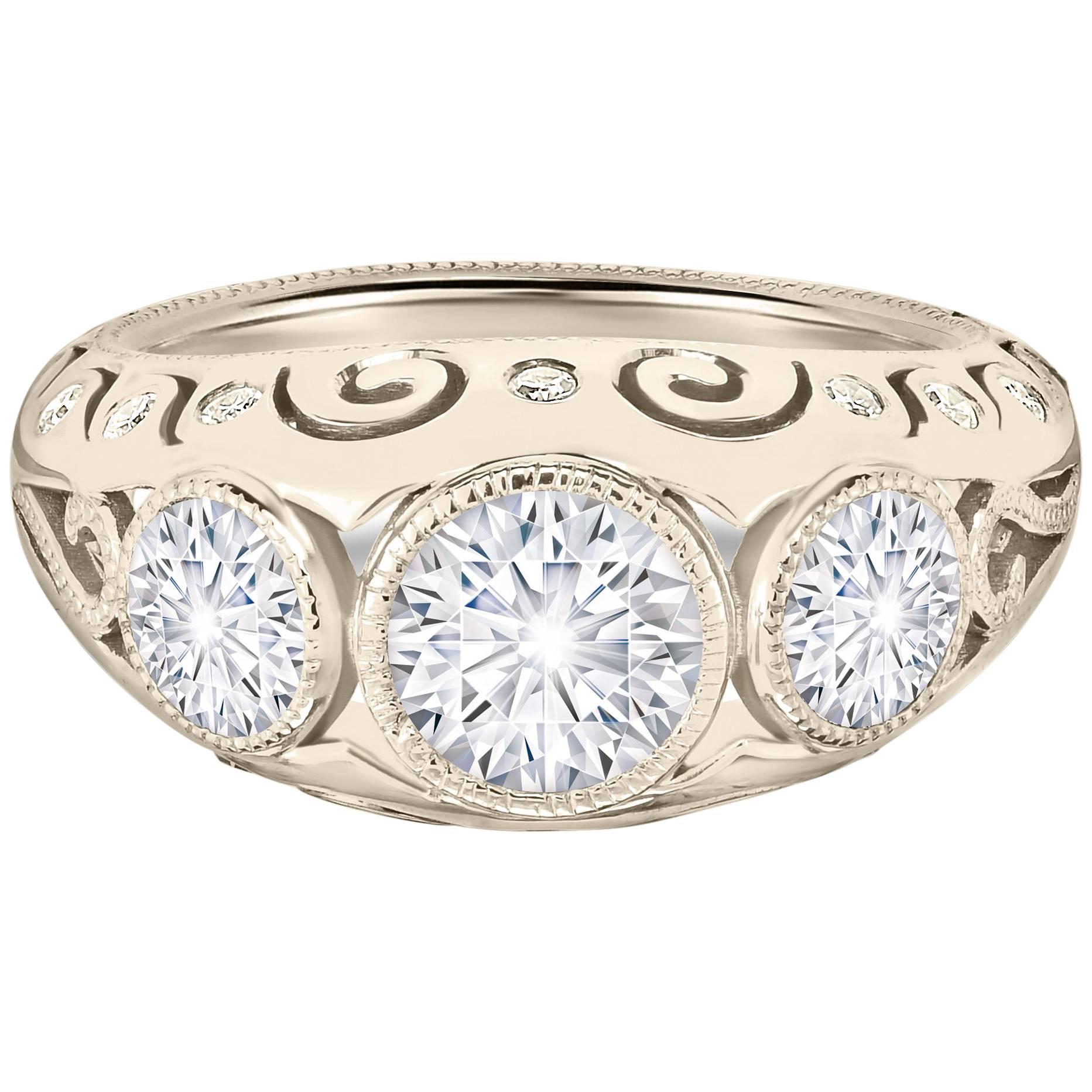 Three-Stone Diamond White Gold Ring For Sale