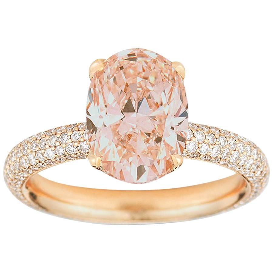 2 Carat Morganite with Five Rows of Diamond Micro Pave Ring For Sale