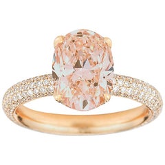2 Carat Morganite with Five Rows of Diamond Micro Pave Ring