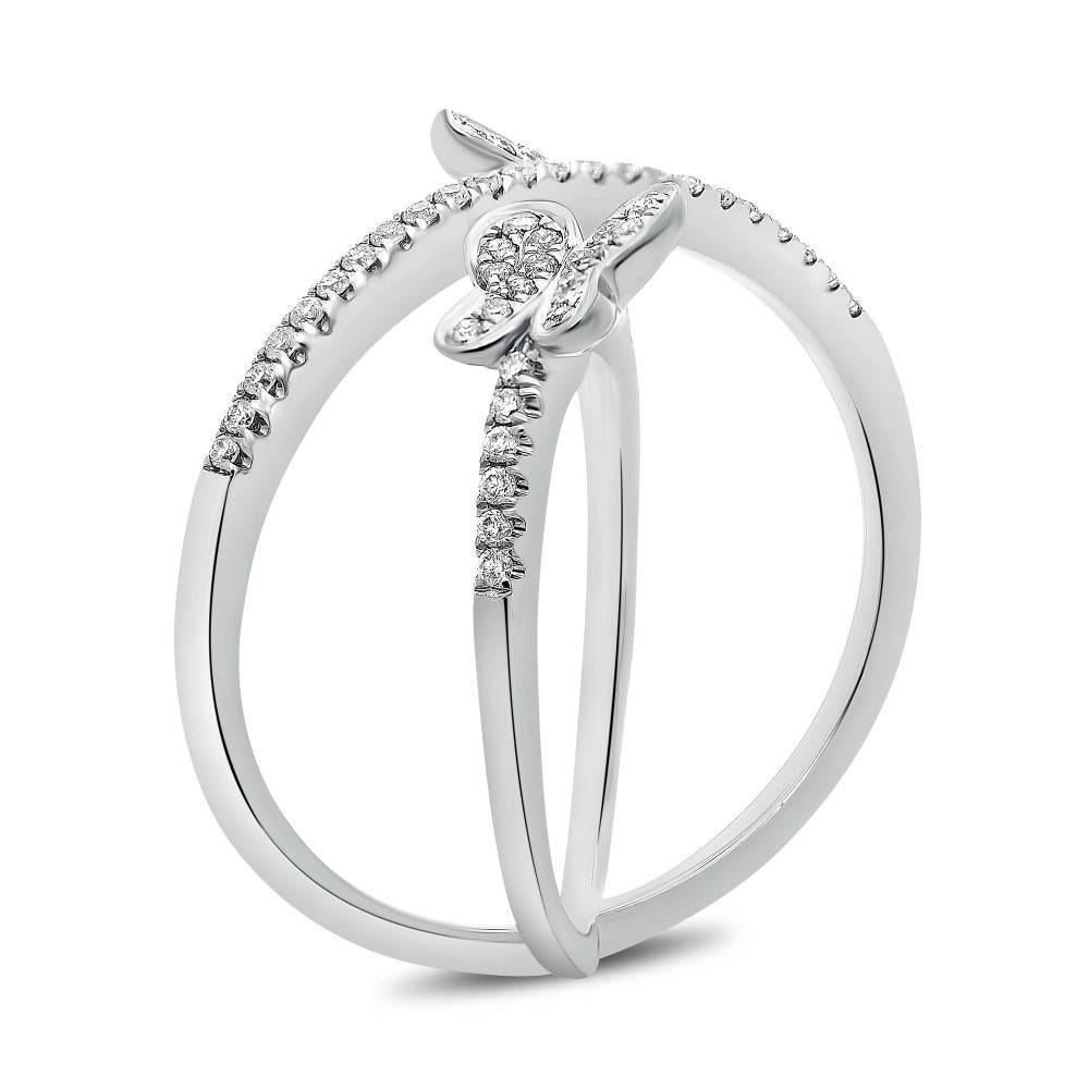 Contemporary Diamond Crisscross Butterfly Ring in White Gold For Sale
