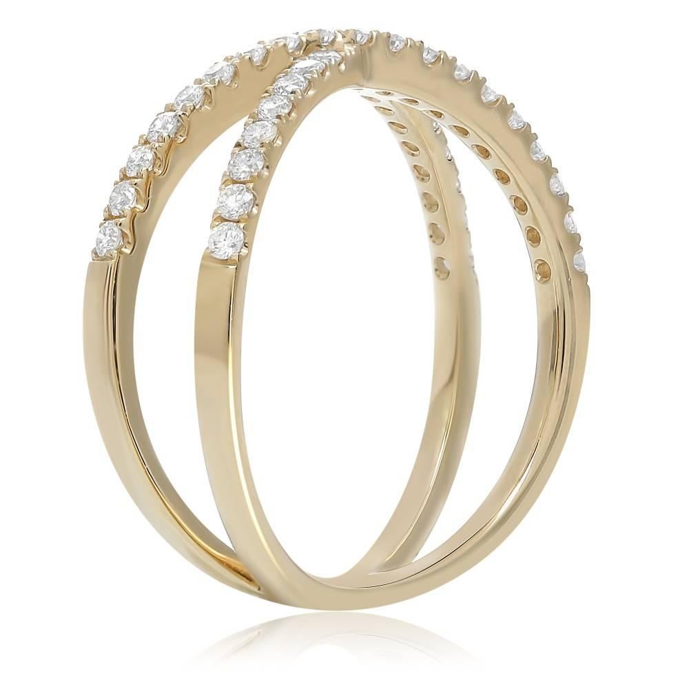Contemporary Diamond Criss Cross Ring in Yellow Gold For Sale