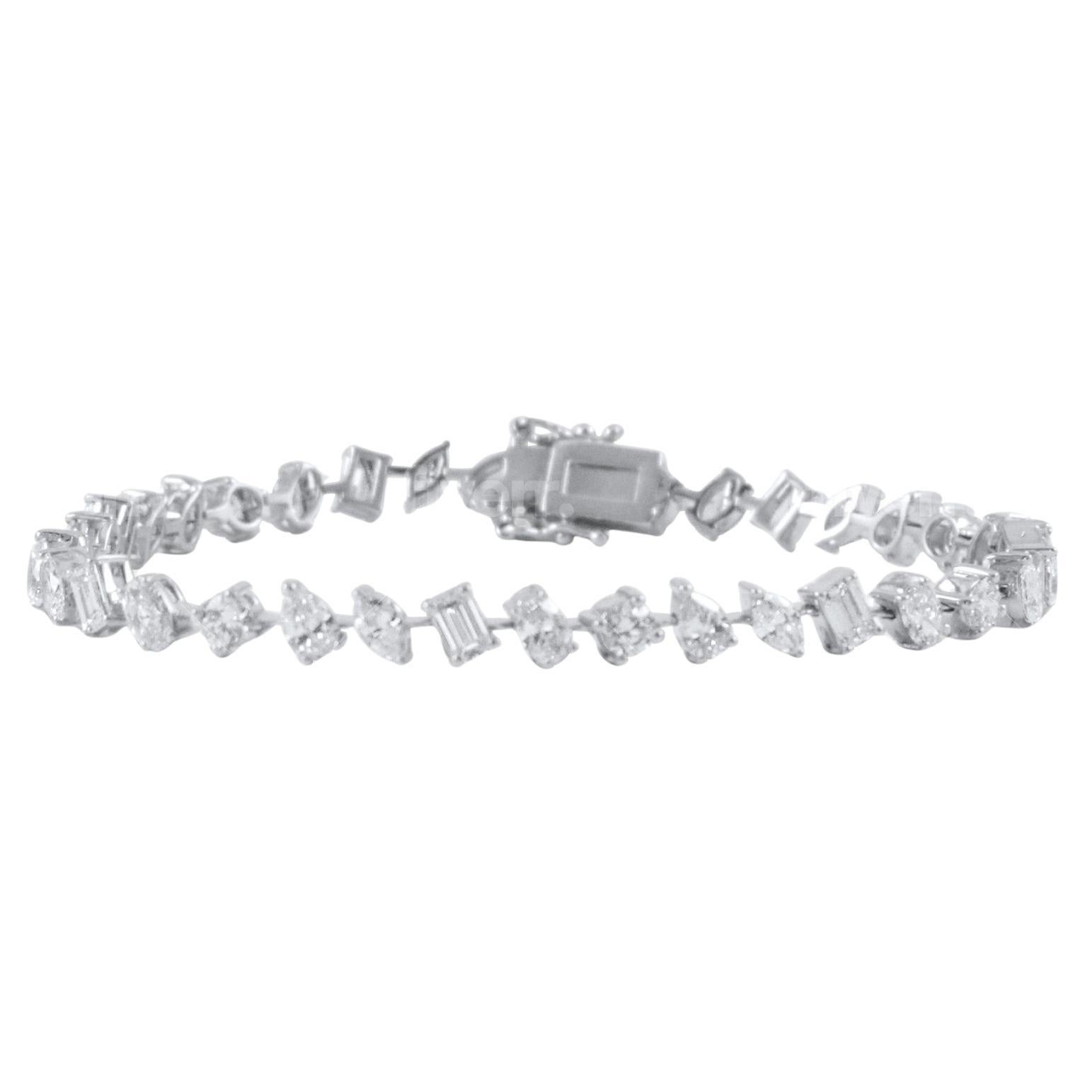 Mixed Shape Diamond Tennis Bracelet in 14K White Gold, 6.75 Carats