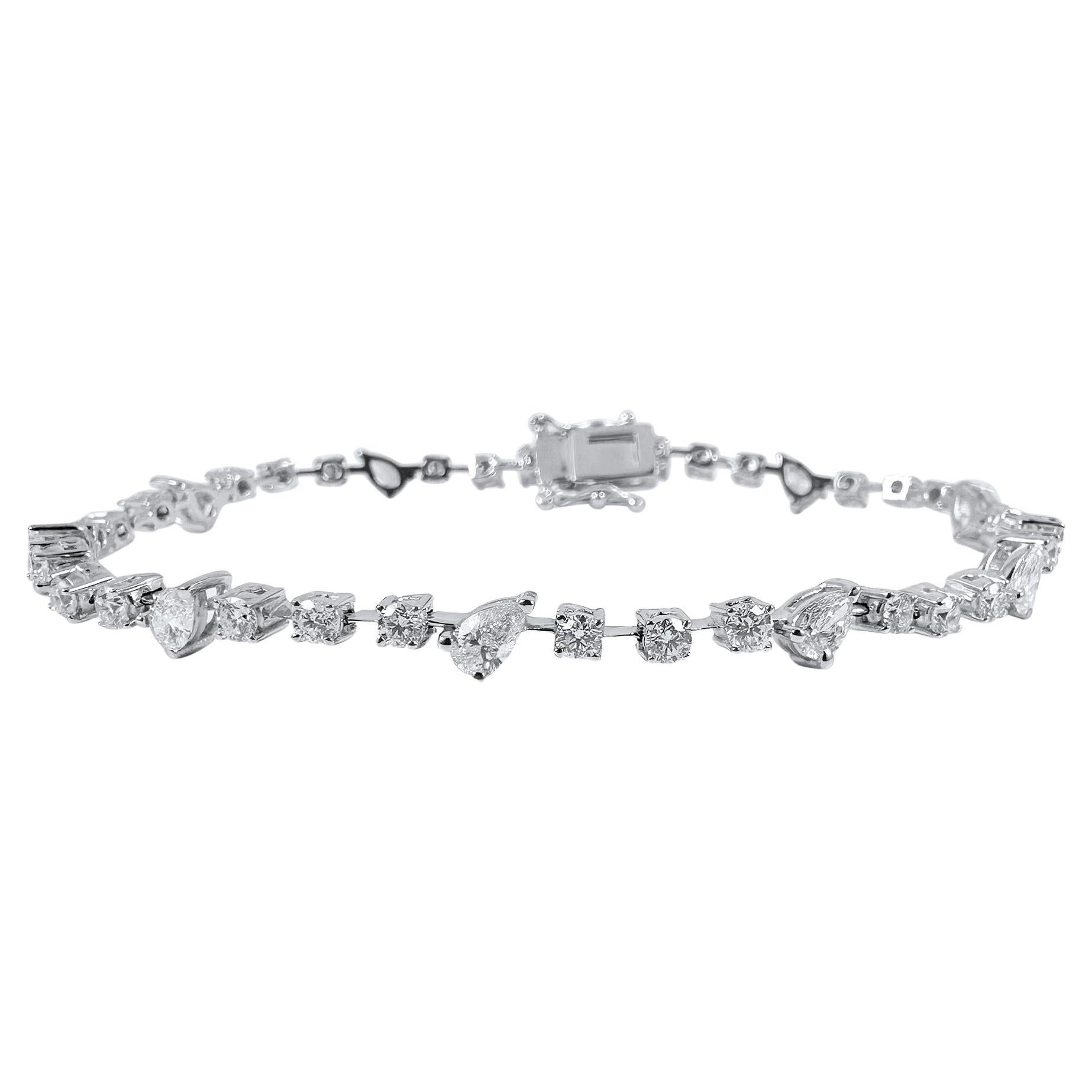 3.51 Carat Pear Shape and Round Diamond Fashion Bracelet in 14K White Gold, 7 In