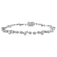 Bracelet fantaisie en or blanc 14 carats avec diamants ronds et poires de 3,51 carats, 7 pouces