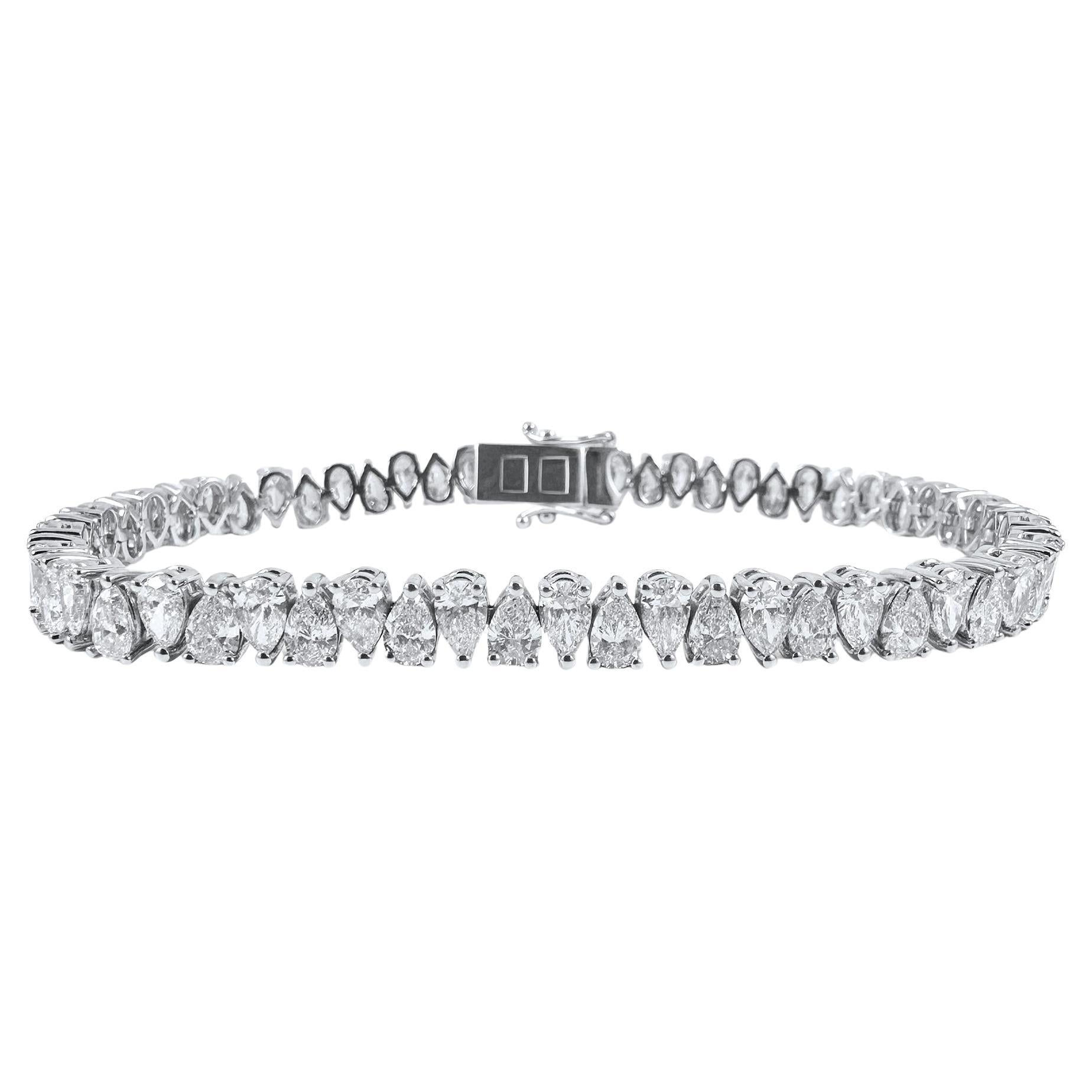 Pulsera de tenis con diamantes en forma de pera de 10,66 quilates en oro blanco de 14 quilates, 7 pulgadas