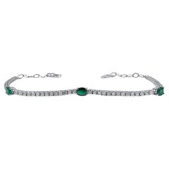 Pulsera ajustable de oro blanco de 14 quilates con esmeralda y diamantes de 1,71 quilates